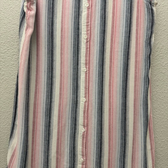 Cloth & Stone Linen Blend Striped Sleeveless Shirt Dress Frayed Hem Size Medium - Picture 10 of 15